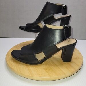 Naturalizer Womens Shoe Lucky Black Leather Cutout Block Heel Peep Toe Size 8M